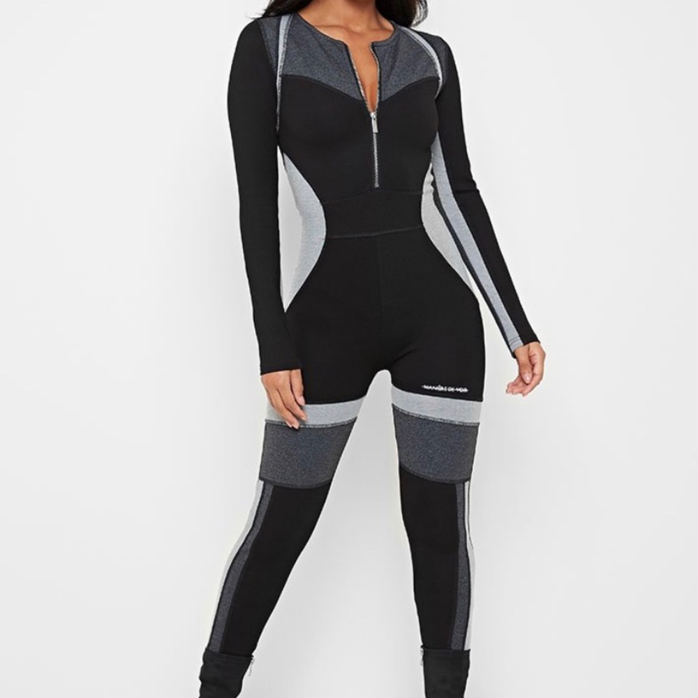COLOUR BLOCK JUMPSUIT - BLACK